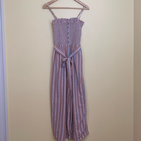 Billabong Multi Color Forward Feelings Smocked Spaghetti Strap Belted Jumpsuit L - Picture 3 of 17